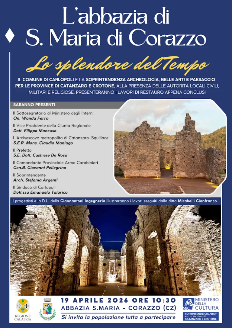 Locandina "L'Abbazia di S. Maria di Corazzo: lo splendore del tempo"